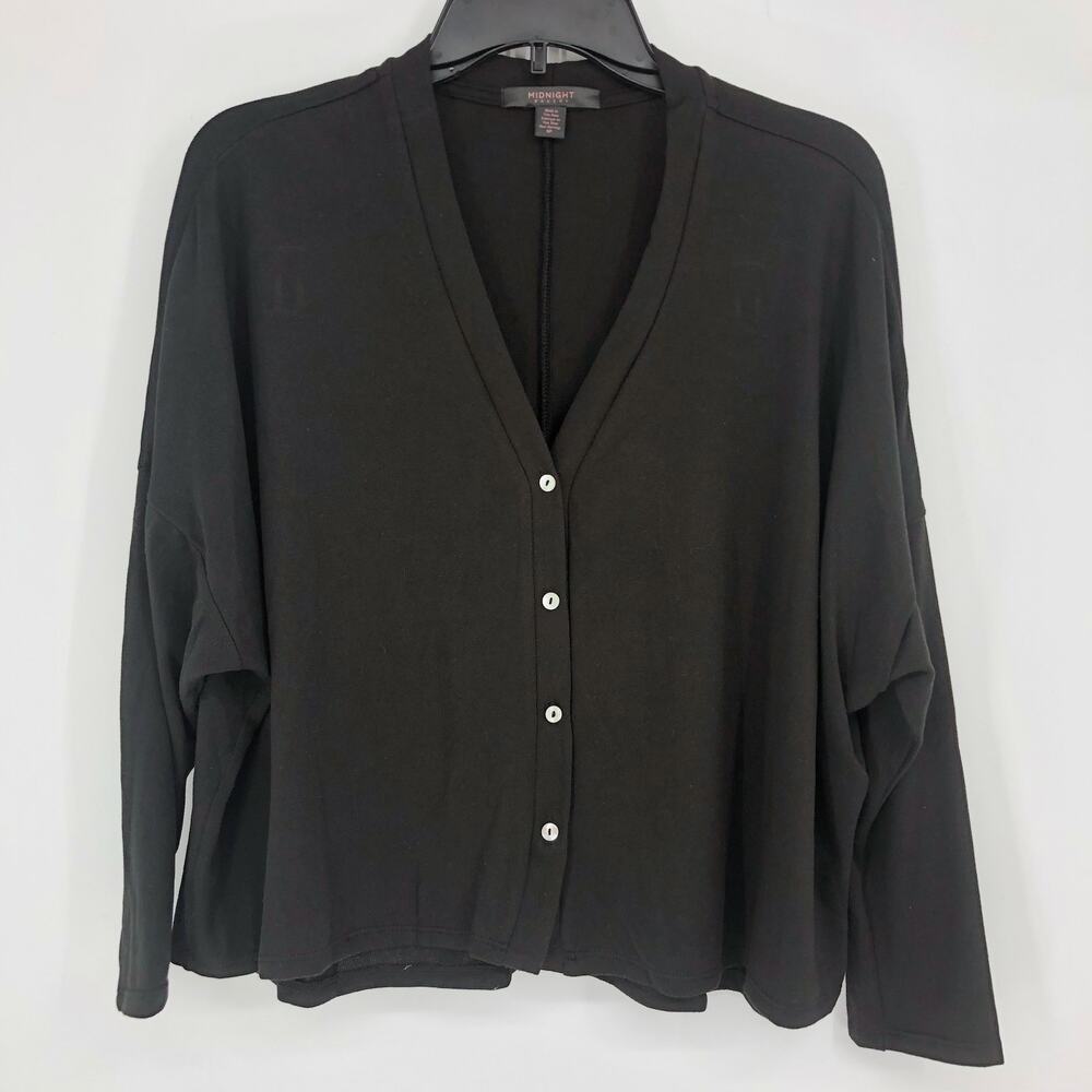 MIDNIGHT BAKERY Oversized Cardigan Sweater Small Black V Neck Stretch NWT